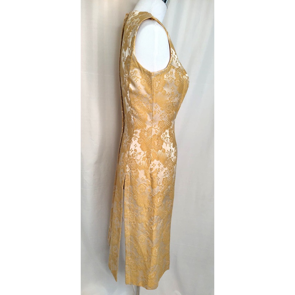 Vintage 50's Gold Brocade Tunic Hostess Top Oriental Theme With Gold Tone Brooch - Picture 6 of 12
